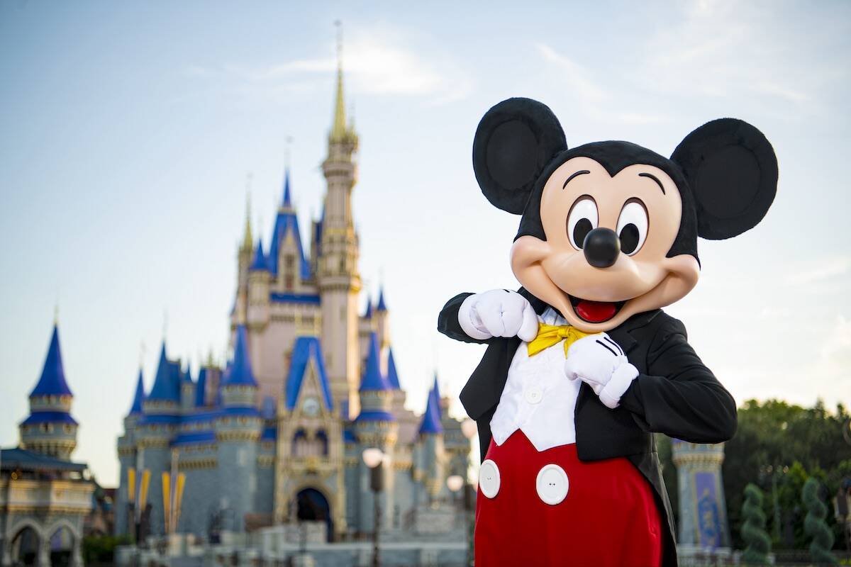 Mickey Mouse in front of Cinderella Castle