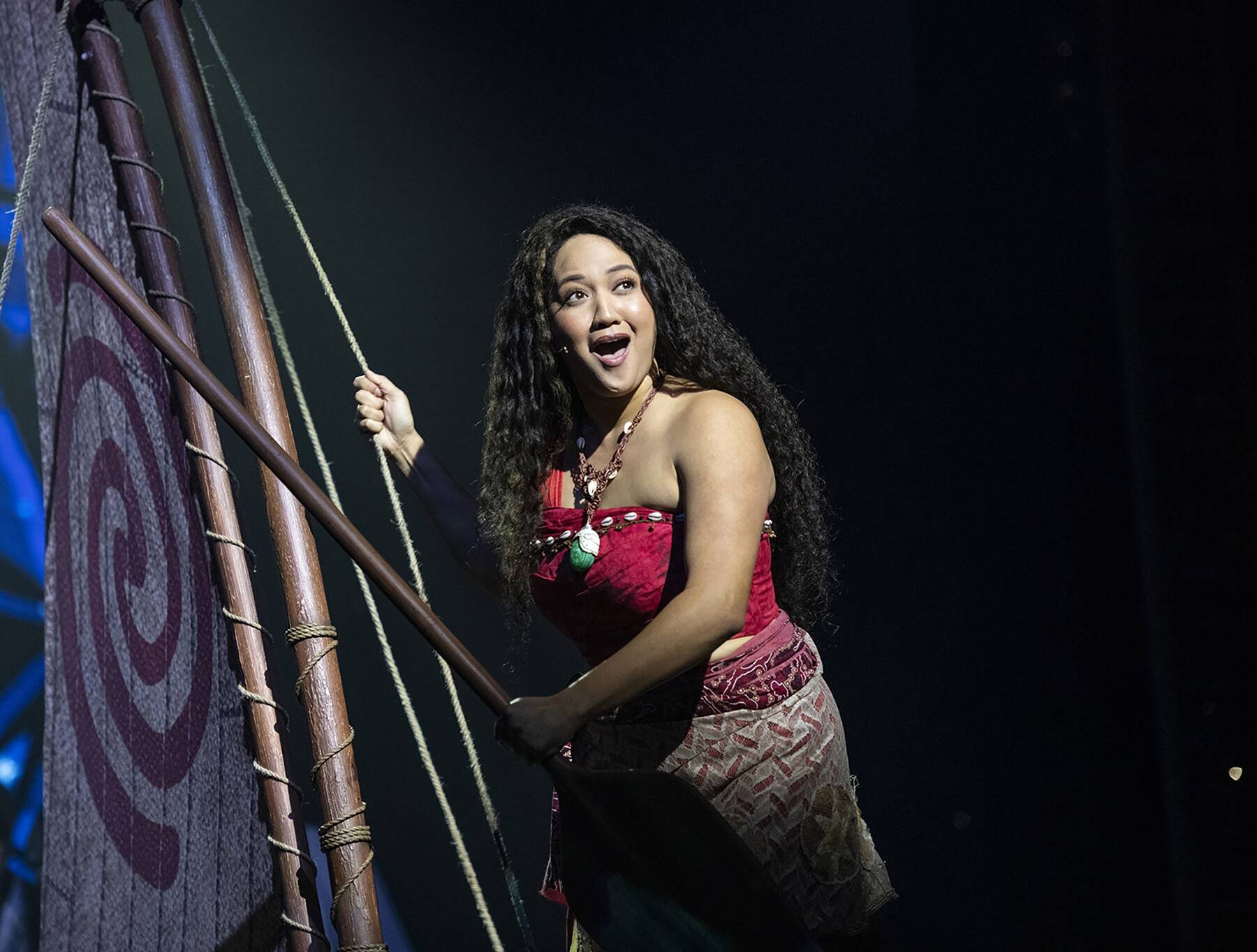 “Disney The Tale of Moana” brings Moana’s adventurous tale to life, for the first time on stage, in the Walt Disney Theatre aboard Disney Cruise Line’s newest ship, the Disney Treasure. With set design and music bursting with elements of Pacific Islands culture that inspires the classic coming-of-age tale, this innovative production will immerse audiences in a transformational adventure across land and sea. Guests will experience Moana’s story like never before, showcasing new songs, large scale puppeteering, and innovative special effects. (Kent Phillips, photographer)
